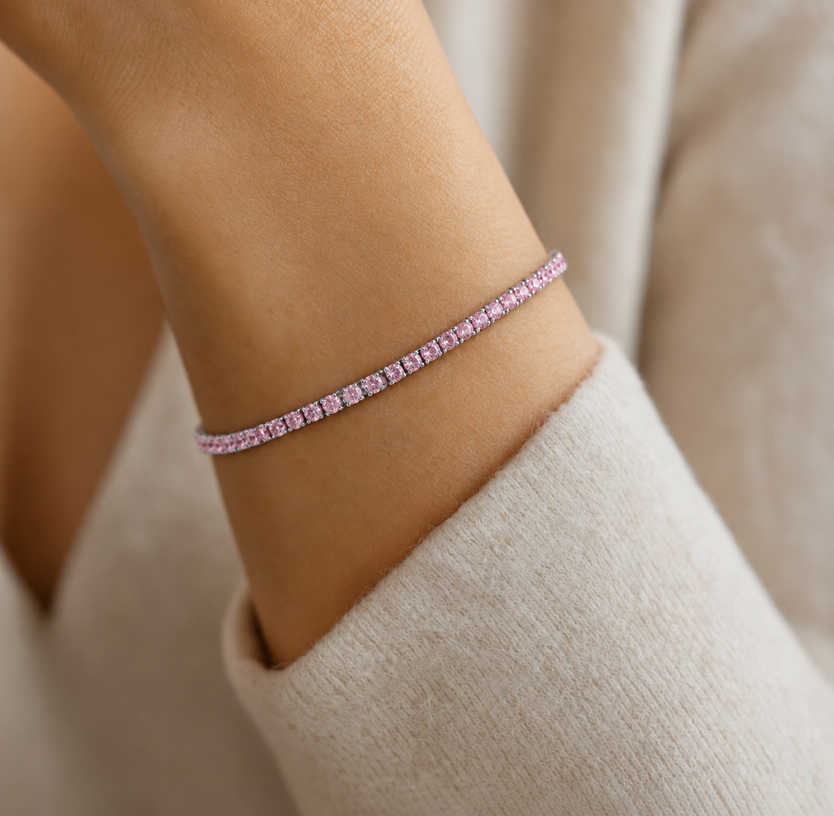 Bracelet Tennis Rose en Argent 925 Rhodié