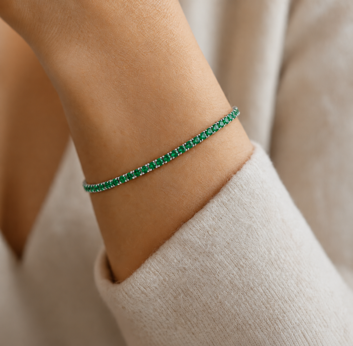 Bracciale Tennis Verde in Argento 925 Rodiato
