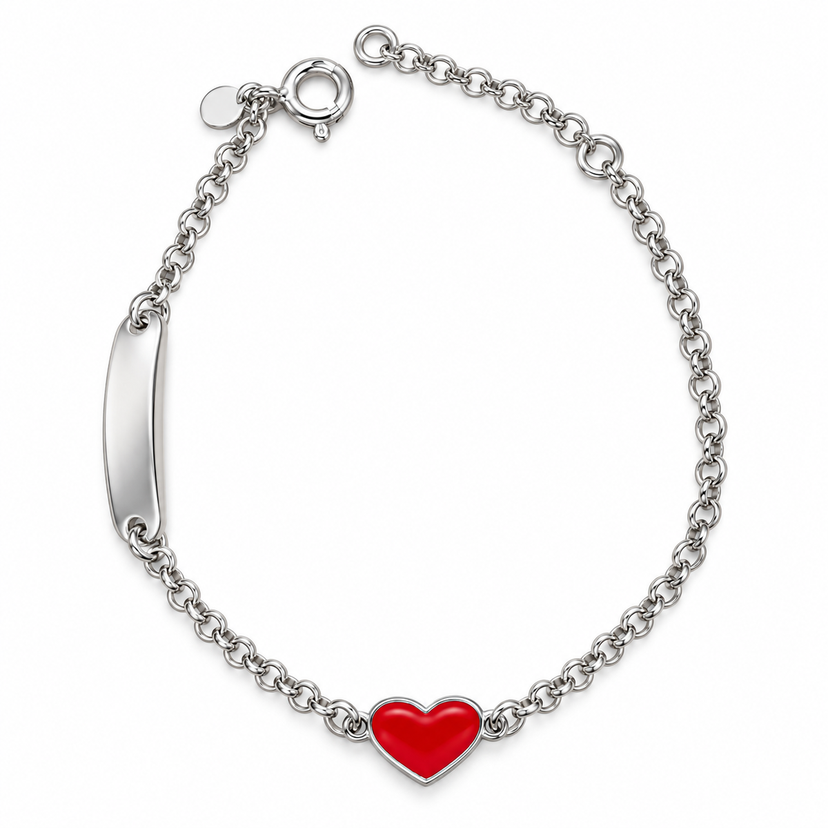 Bracciale per Bambini con Cuore e Piastrina Incisibile in Argento 925