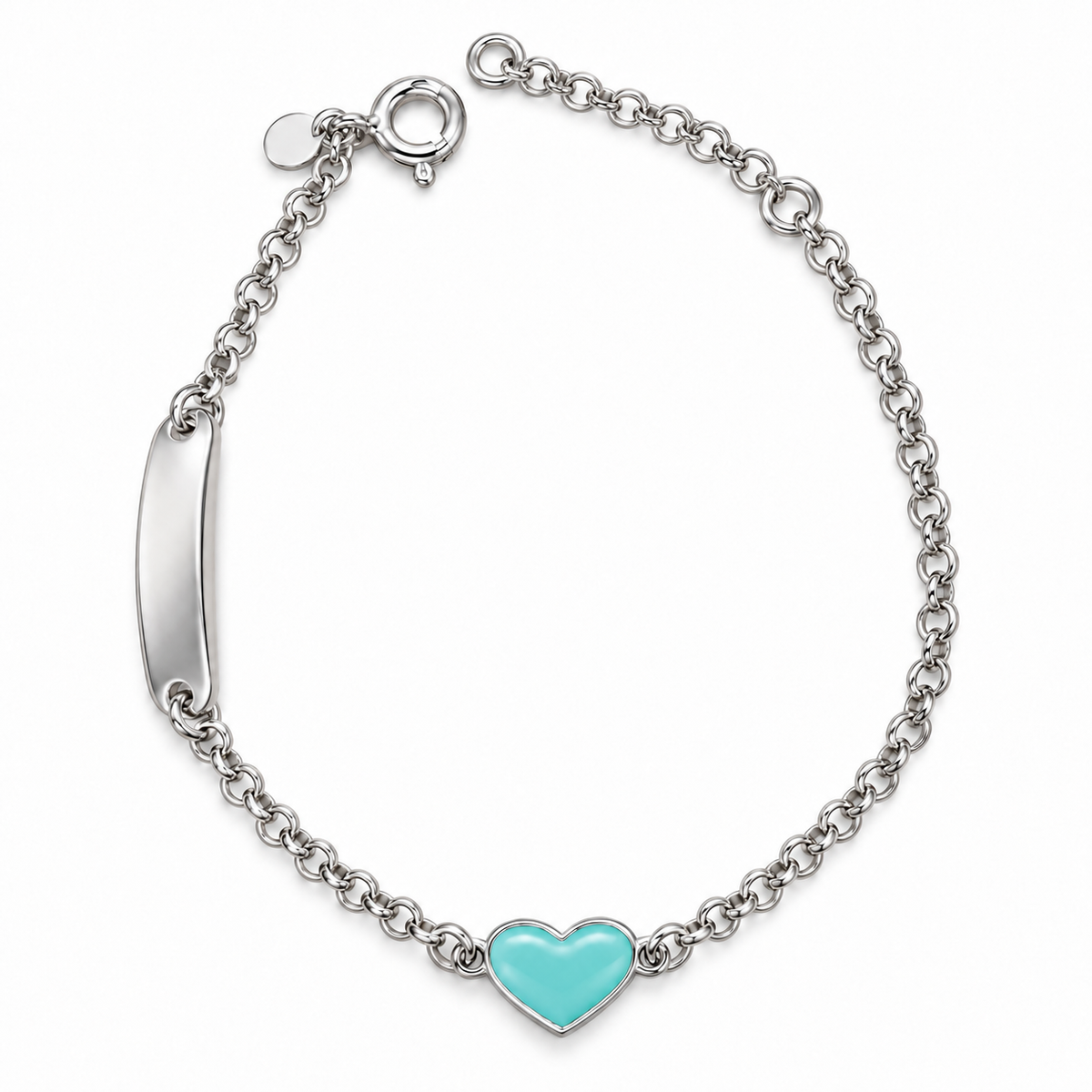 Kind armband met hartje en graveerplaatje van 925 zilver