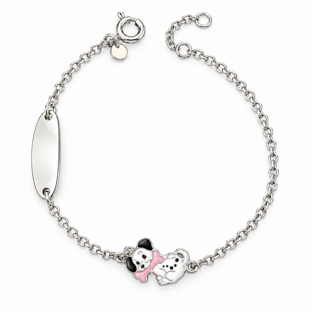 Bracelet pour Enfants avec Chiot et Plaque Gravable en Argent 925