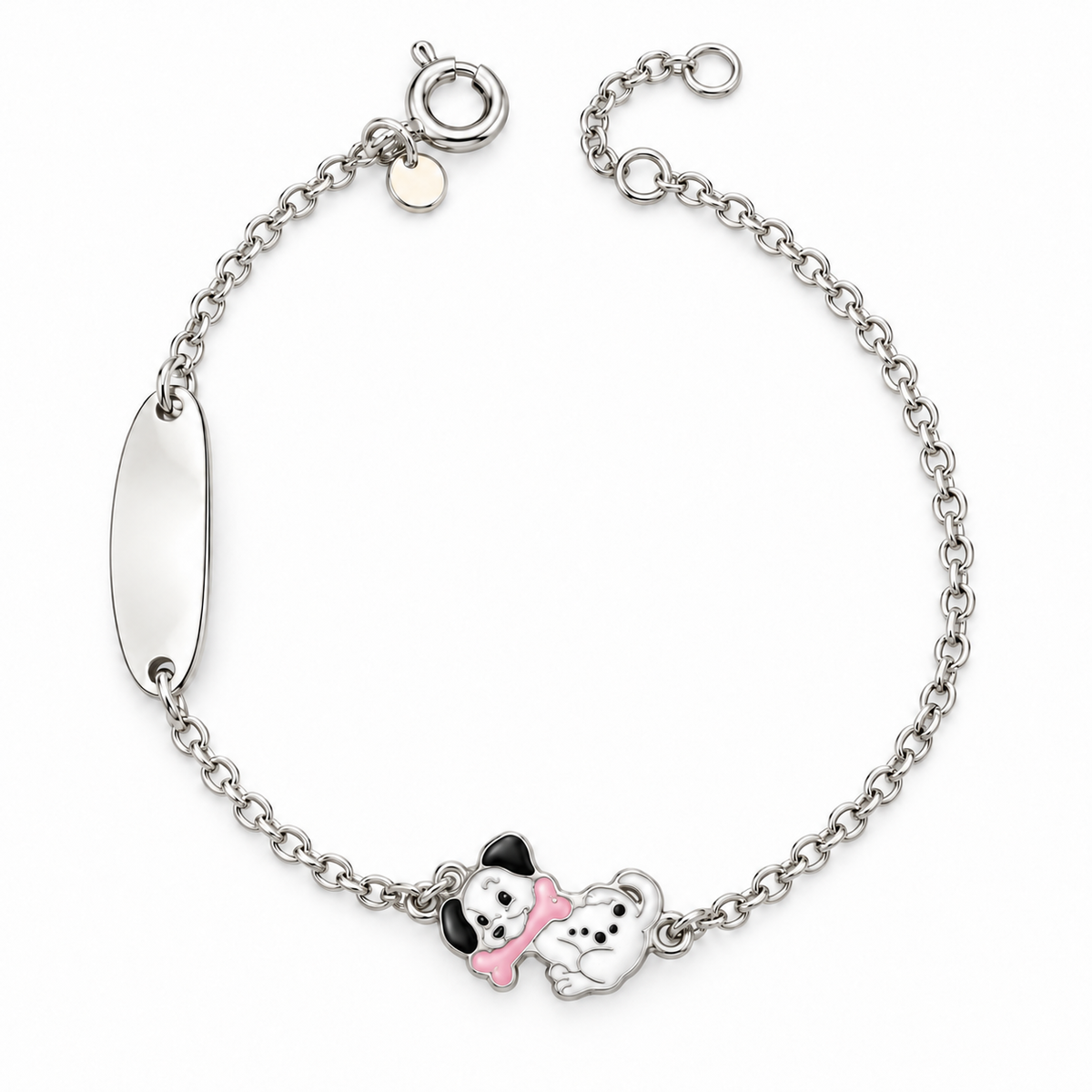 Bracelet pour Enfants avec Chiot et Plaque Gravable en Argent 925