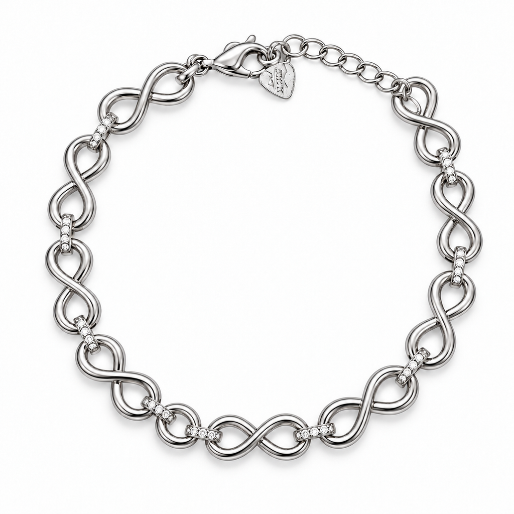 Bracciale con Infiniti e anelli di strass in Argento 925