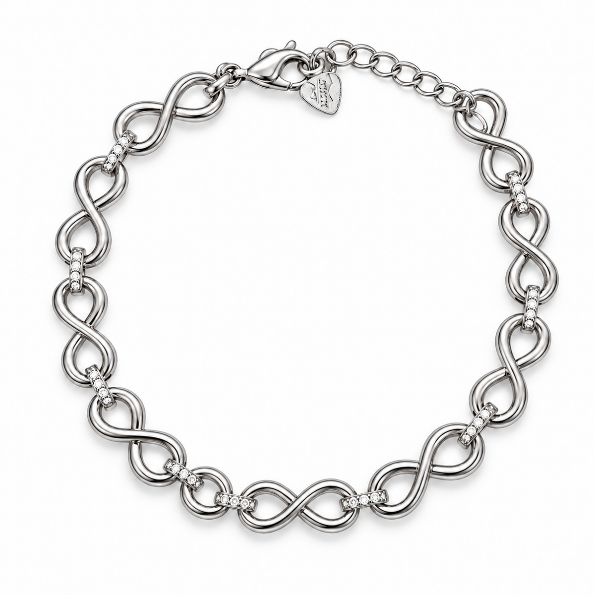 Bracciale con Infiniti e anelli di strass in Argento 925