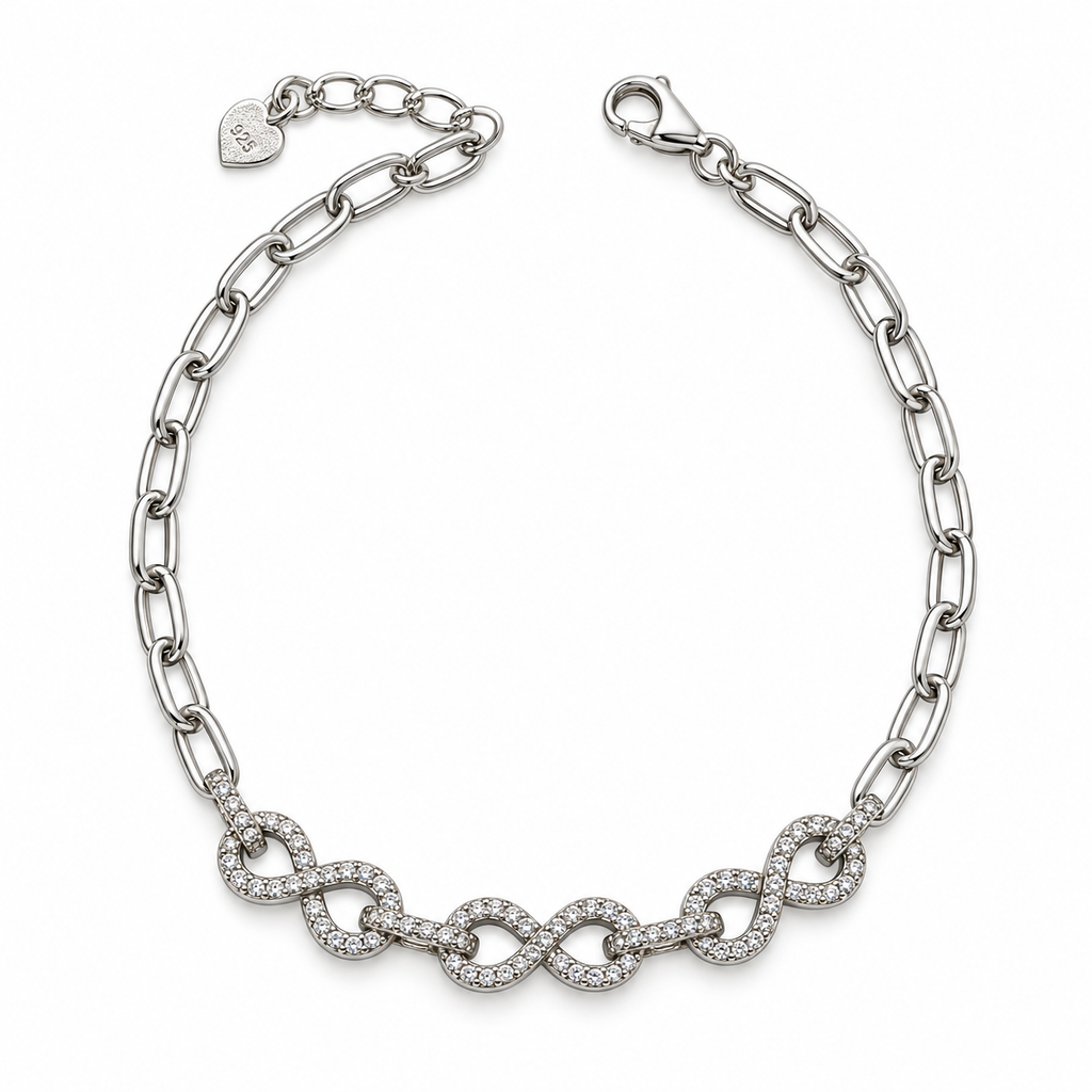 Bracciale con Infiniti e anelli di strass in Argento 925