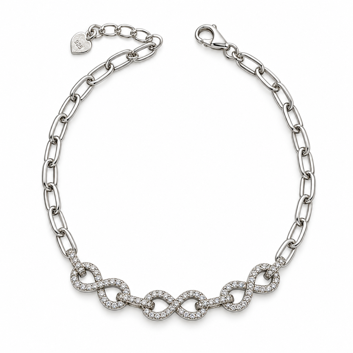 Bracciale con Infiniti e anelli di strass in Argento 925