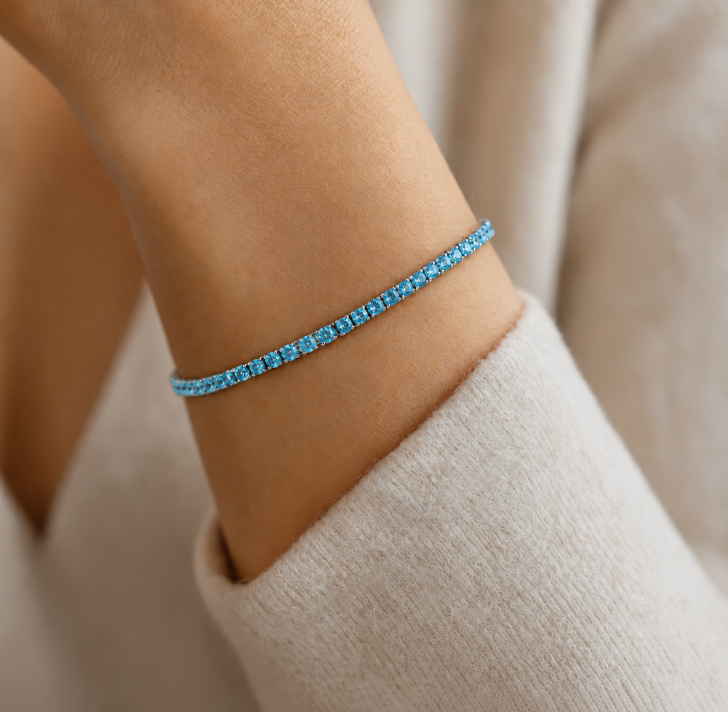 Bracciale Tennis Azzurro in Argento 925 Rodiato