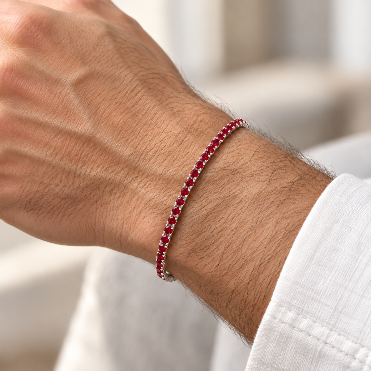 Bracciale Tennis Rosso in Argento 925 Rodiato
