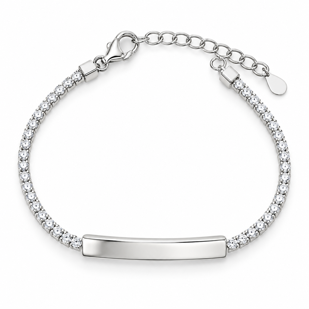 Bracciale Tennis per Bambini con Piastrina Incisibile in Argento 925