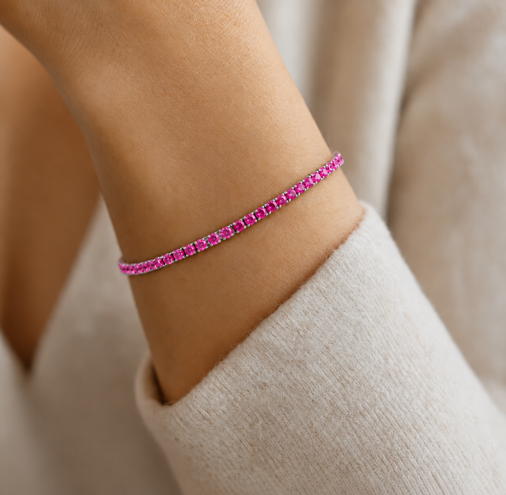 Bracciale Tennis Fucsia in Argento 925 Rodiato