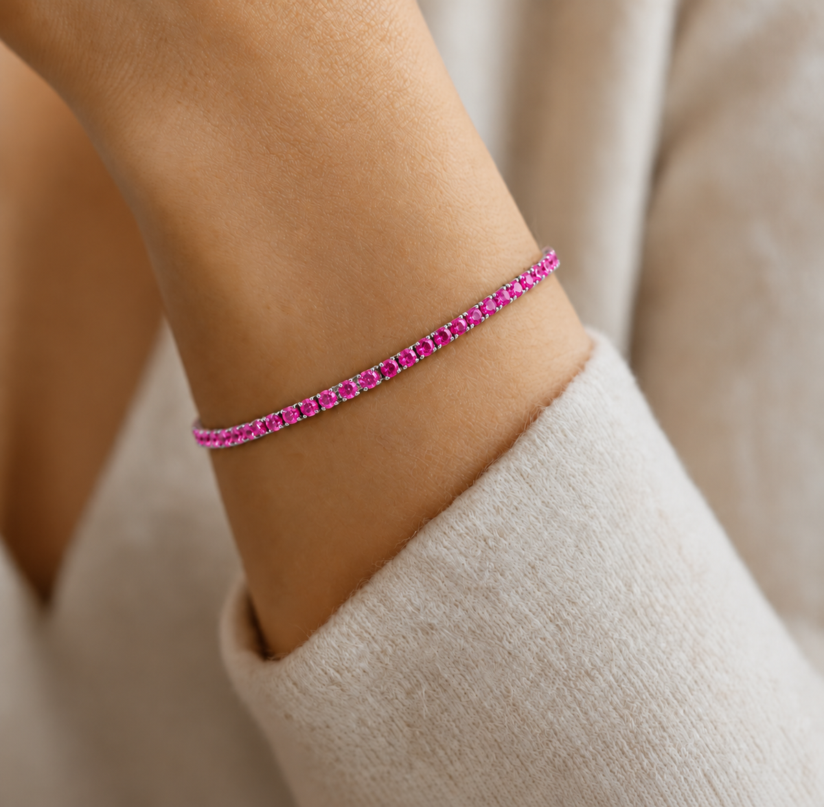Bracciale Tennis Fucsia in Argento 925 Rodiato