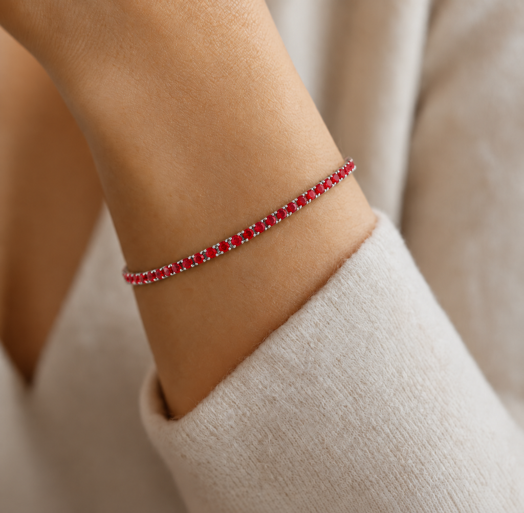 Bracciale Tennis Rosso in Argento 925 Rodiato