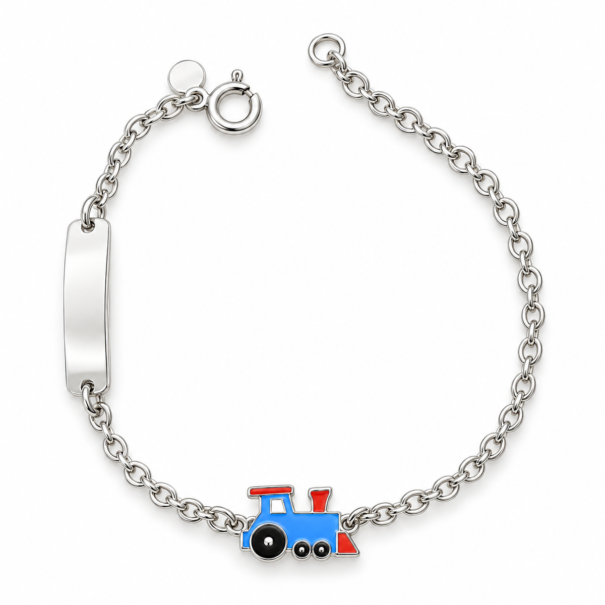 Bracelet pour Enfants avec Petit Train et Plaque Gravable en Argent 925
