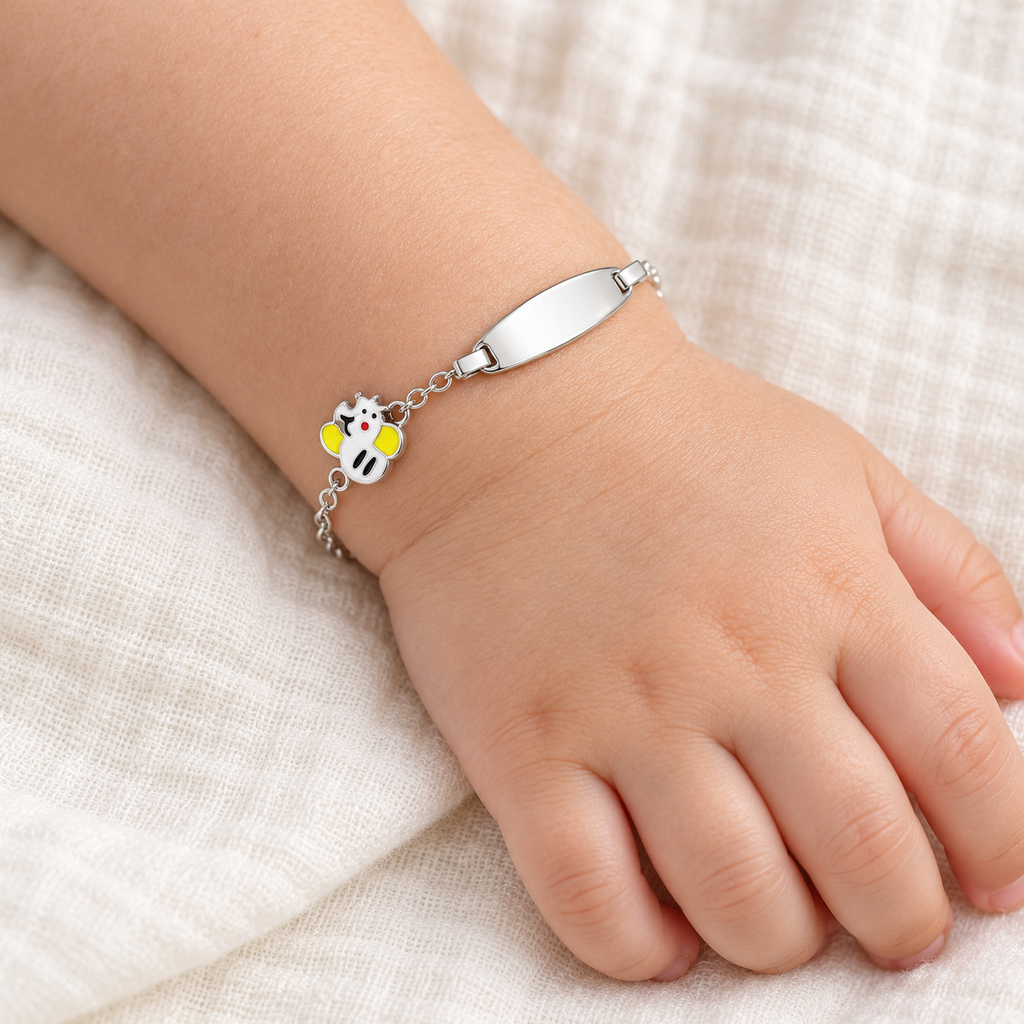 Bracelet pour Enfants avec Abeille et Plaque Gravable en Argent 925