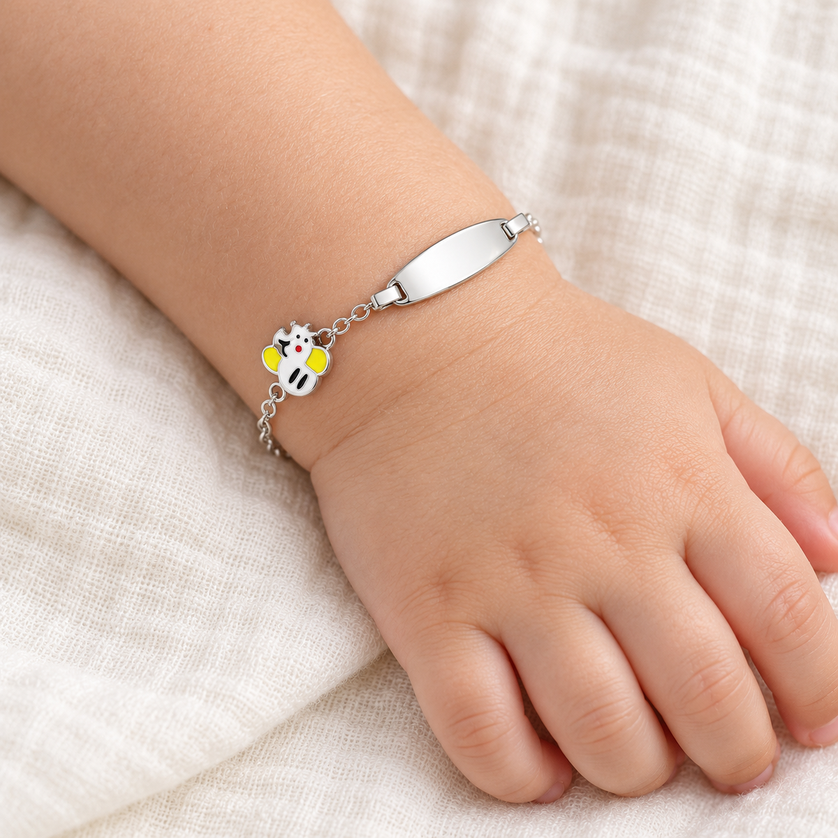 Bracelet pour Enfants avec Abeille et Plaque Gravable en Argent 925