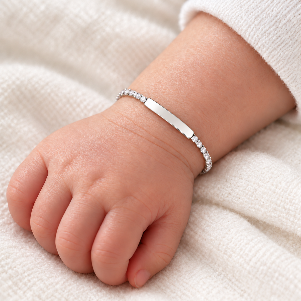 Bracciale Tennis per Bambini con Piastrina Incisibile in Argento 925