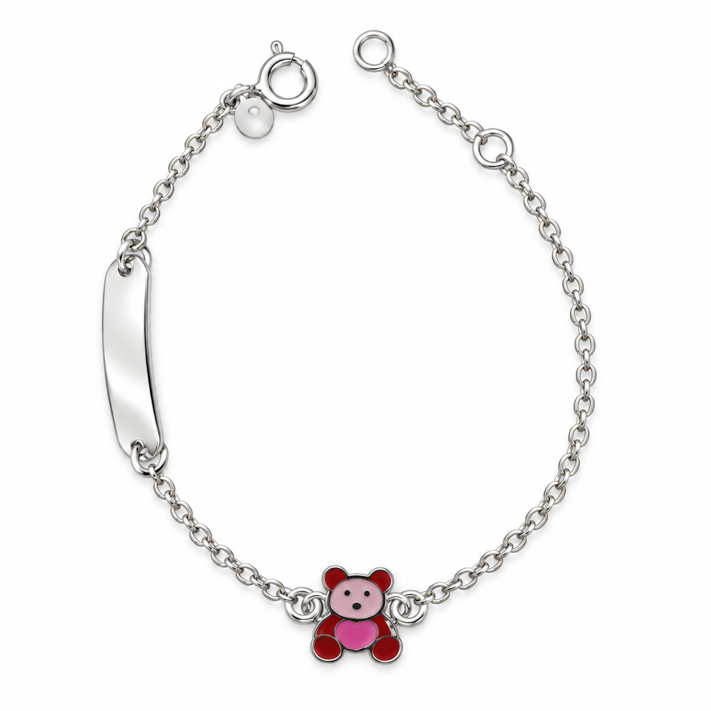 Bracelet pour Enfants avec Ourson et Plaque Gravable en Argent 925