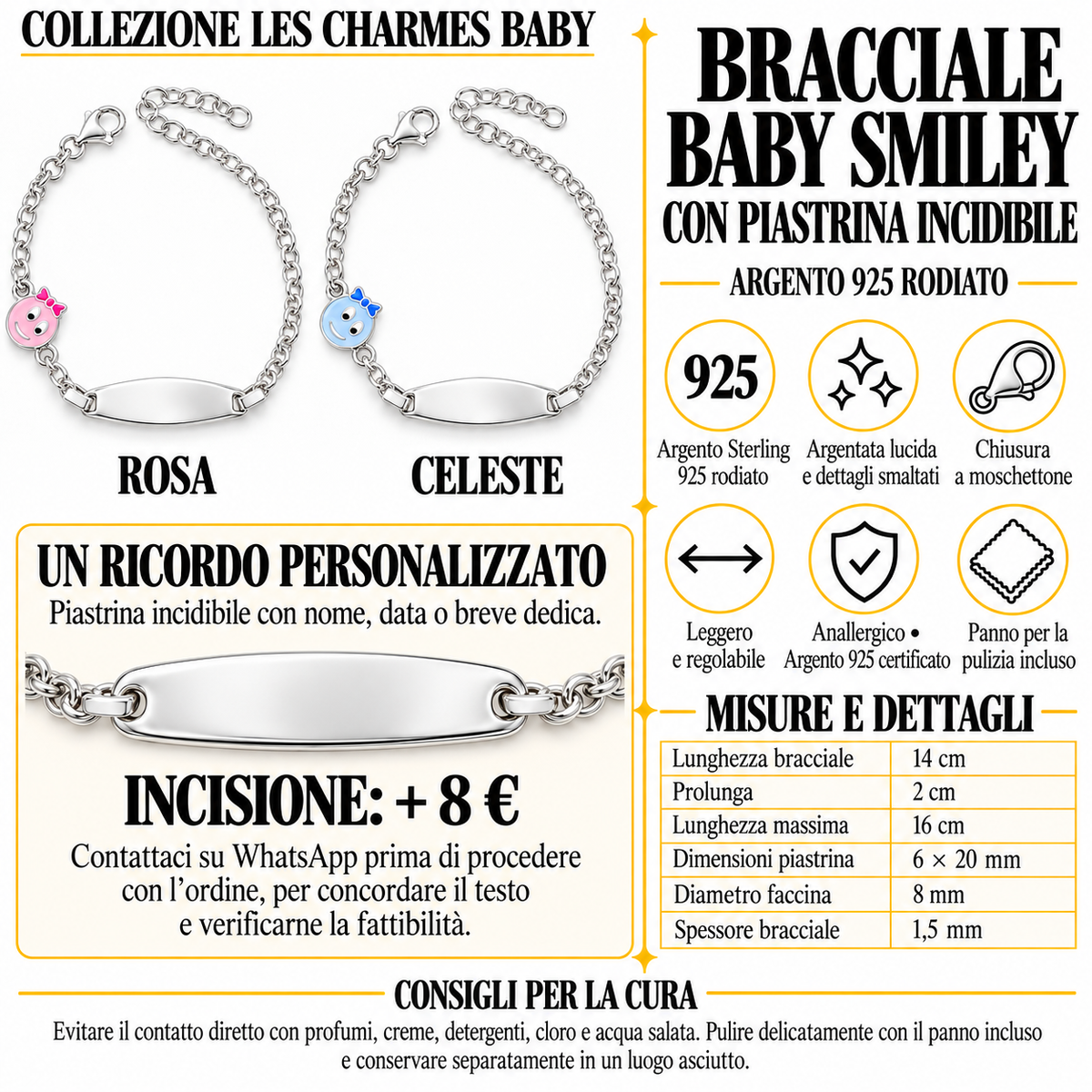 Bracelet pour Enfants Smile avec Plaque Gravable en Argent 925