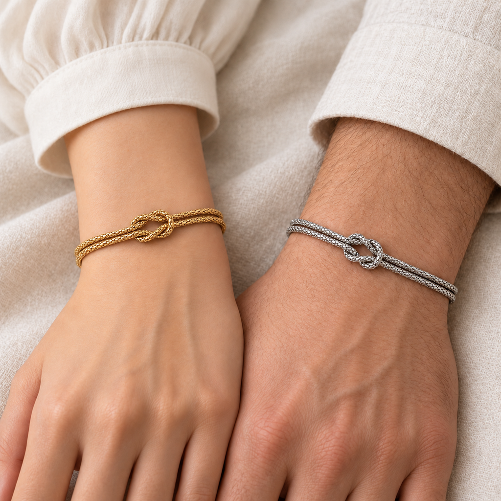 Bracciale Nodo Intrecciato doppio filo in Acciaio Inox