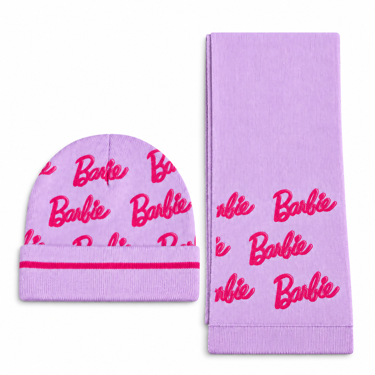 Set Barbie in Maglia con Cappello e Sciarpa con Logo