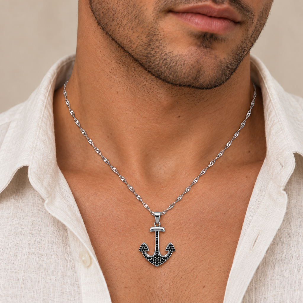 Collana con Ciondolo Ancora in Argento 925