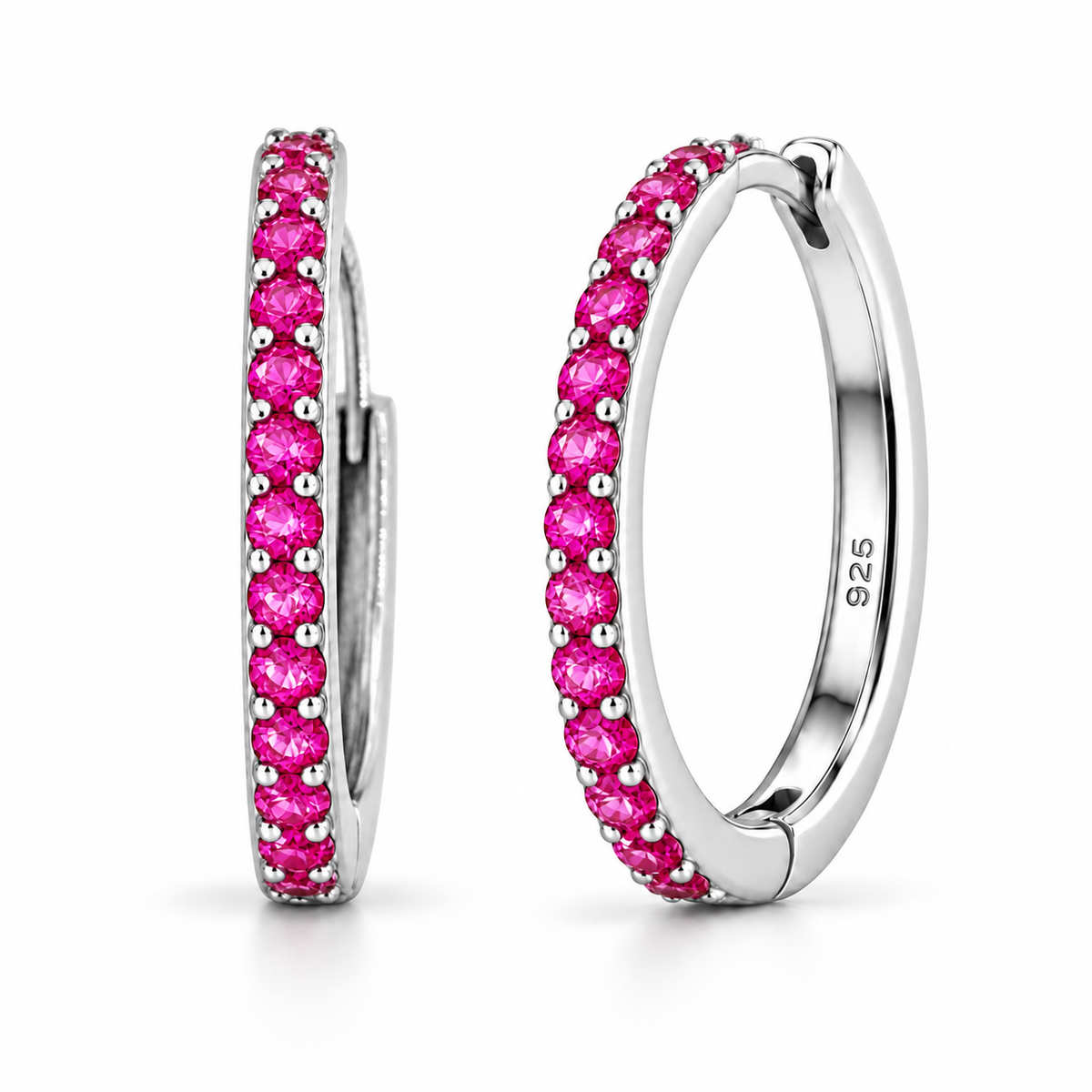 Orecchini a Cerchio Fucsia in argento 925 in 4 misure