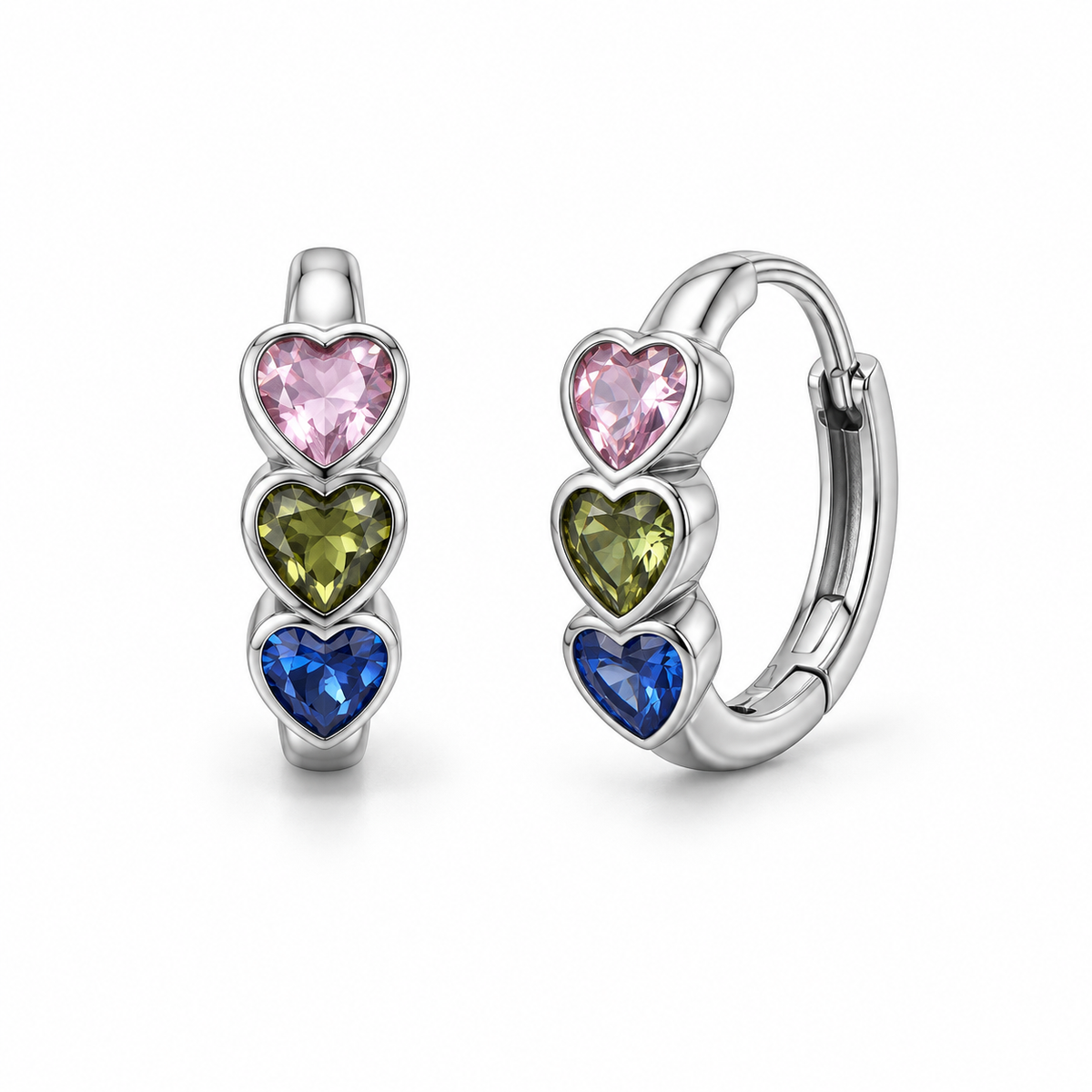 Orecchini a Cerchio con Tre Cuori in Argento 925