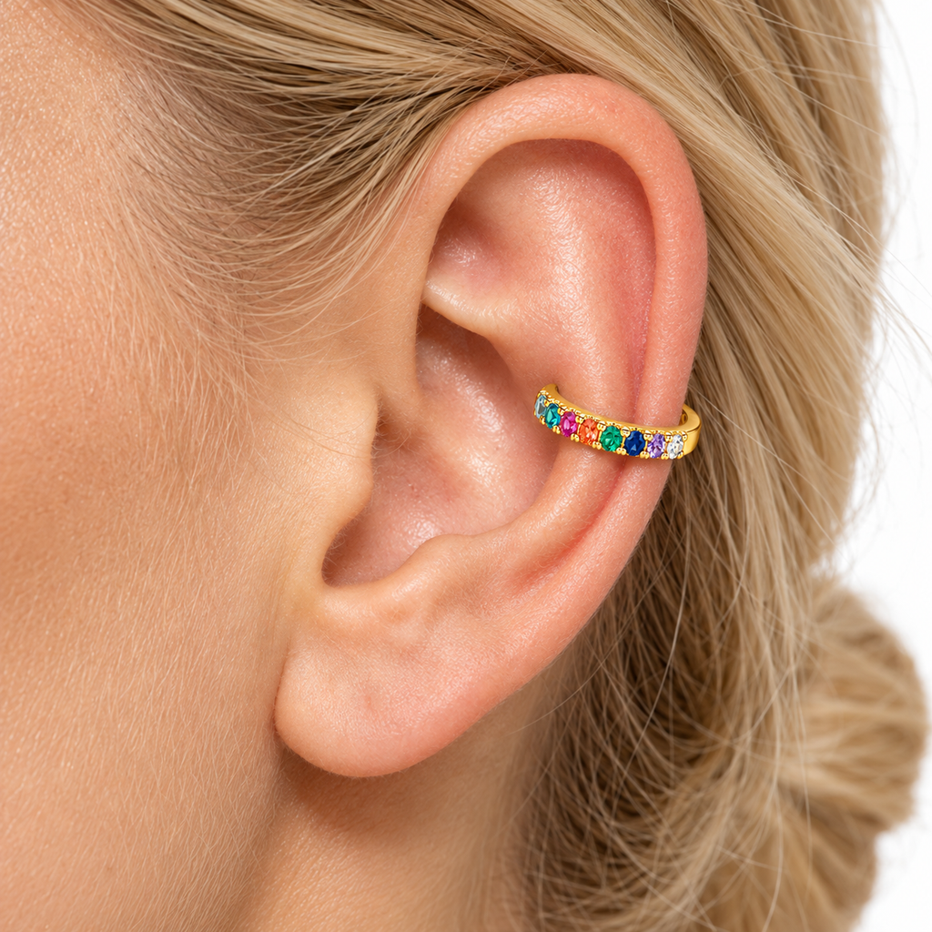 Ear Cuff mono con Strass Multicolor in Argento 925 Rodiato
