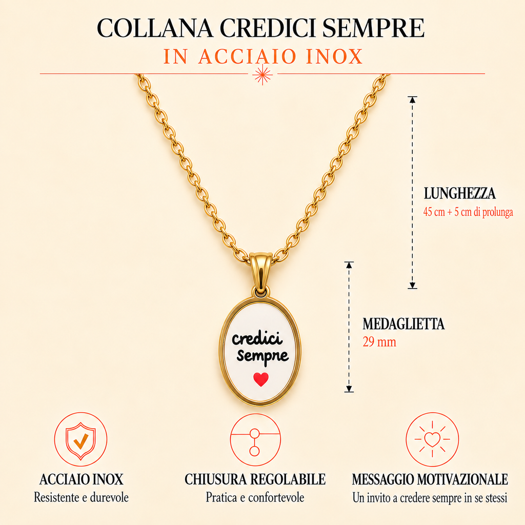 Collana in acciaio inox "Credici sempre"