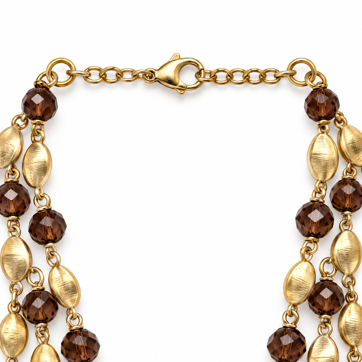 Collana lunga multifilo con cristalli e dettagli sfaccettati