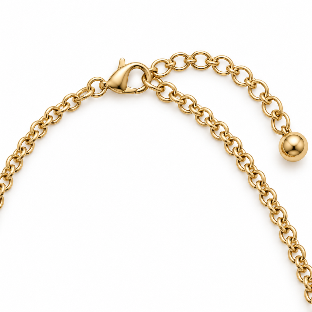 Collana lunga in acciaio inox con cerchi concentrici e nodi decorativi