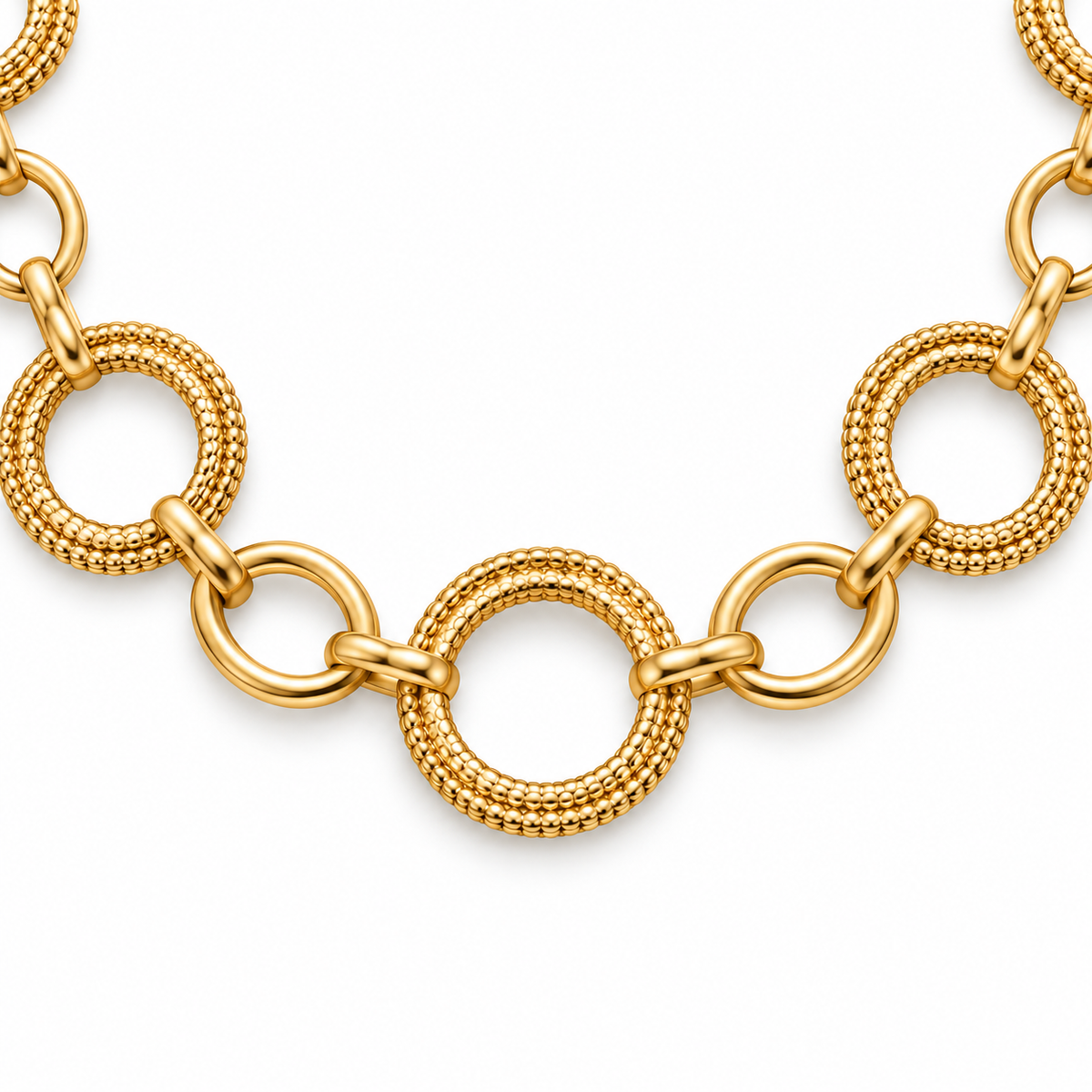Collana lunga in acciaio inox dorata a catena con anelli intrecciati