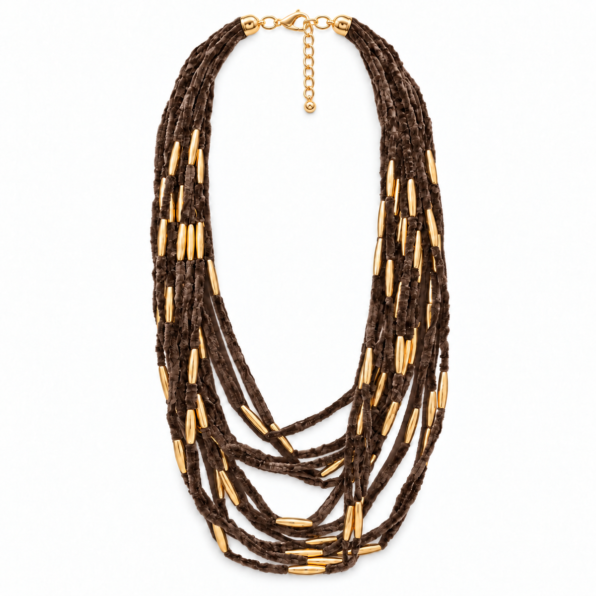 Collana multifilo in ciniglia con inserti dorati