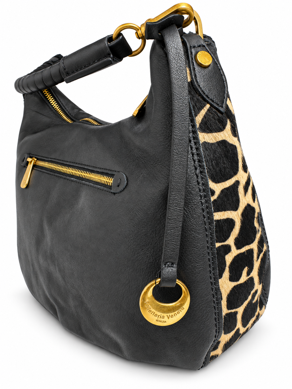 Hobo bag in vera pelle con inserti in cavallino Lido Pelletteria Veneta