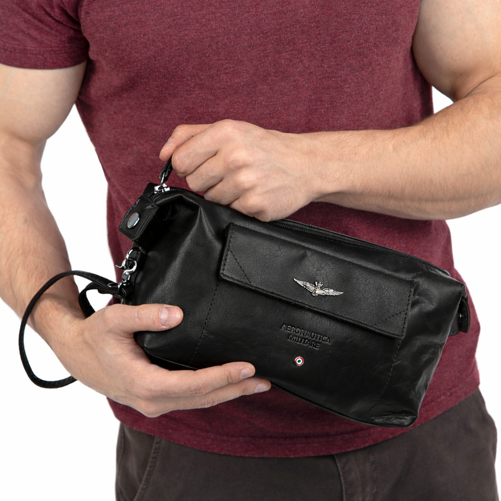 Pochette Necessaire Aeronautica Militare AM300 Vintage in Vera pelle