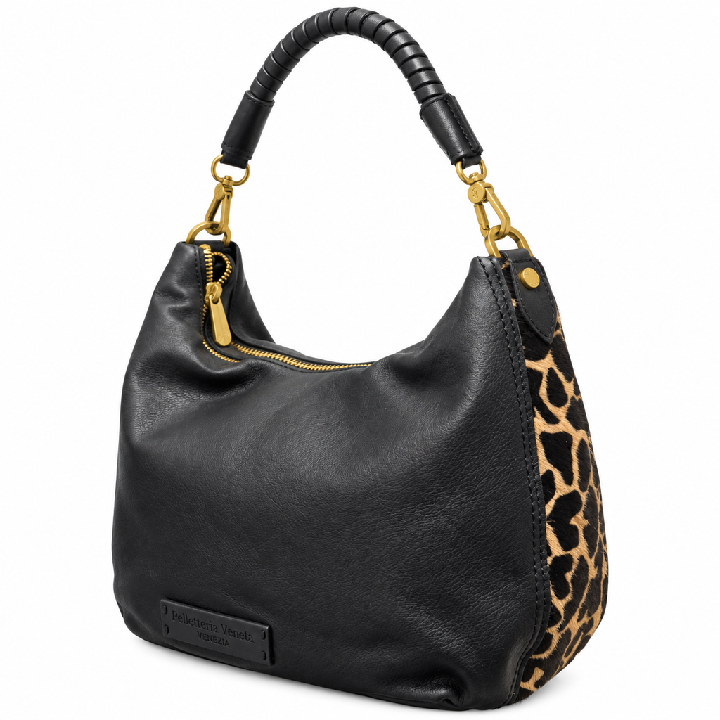 Hobo bag Taglia M in vera pelle con inserti in cavallino Lido Pelletteria Veneta