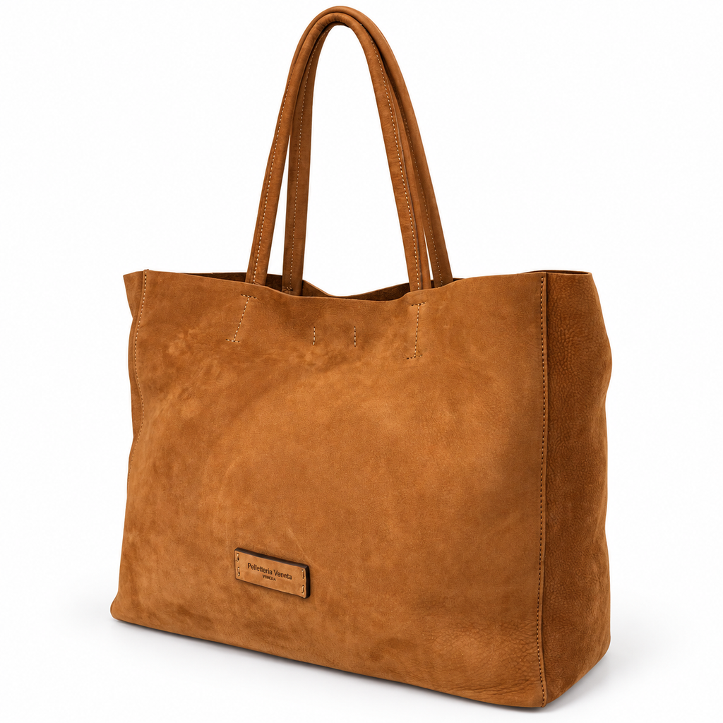 Shopper in vera pelle nabuk con pochette in cavallino Campiello Pelletteria Veneta