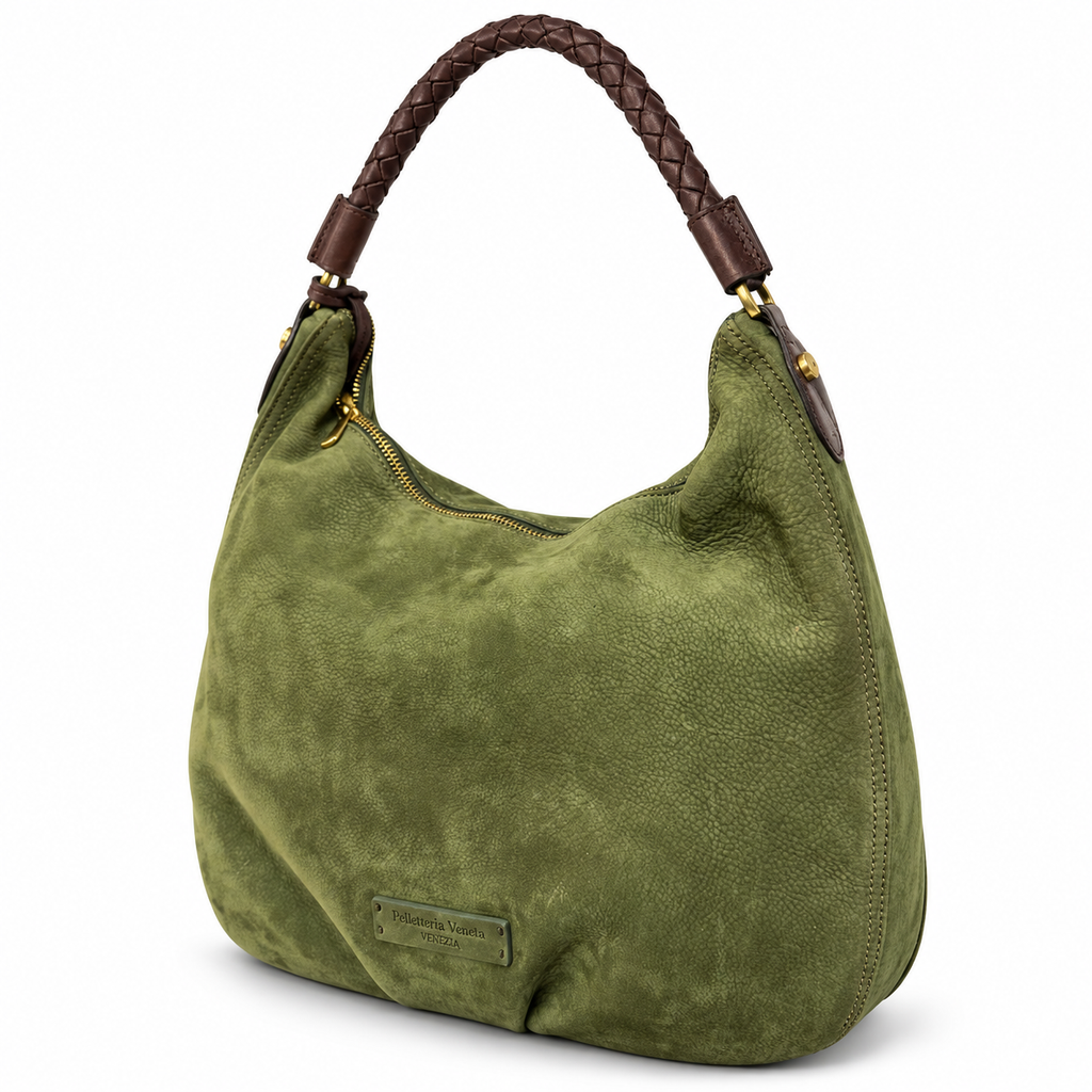 Hobo bag in vera pelle nabuk Riva Pelletteria Veneta