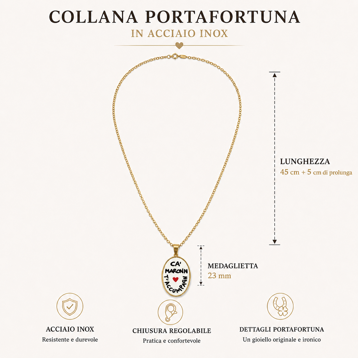 Collana in acciaio inox "Ca' Maronn T'accumpagn"