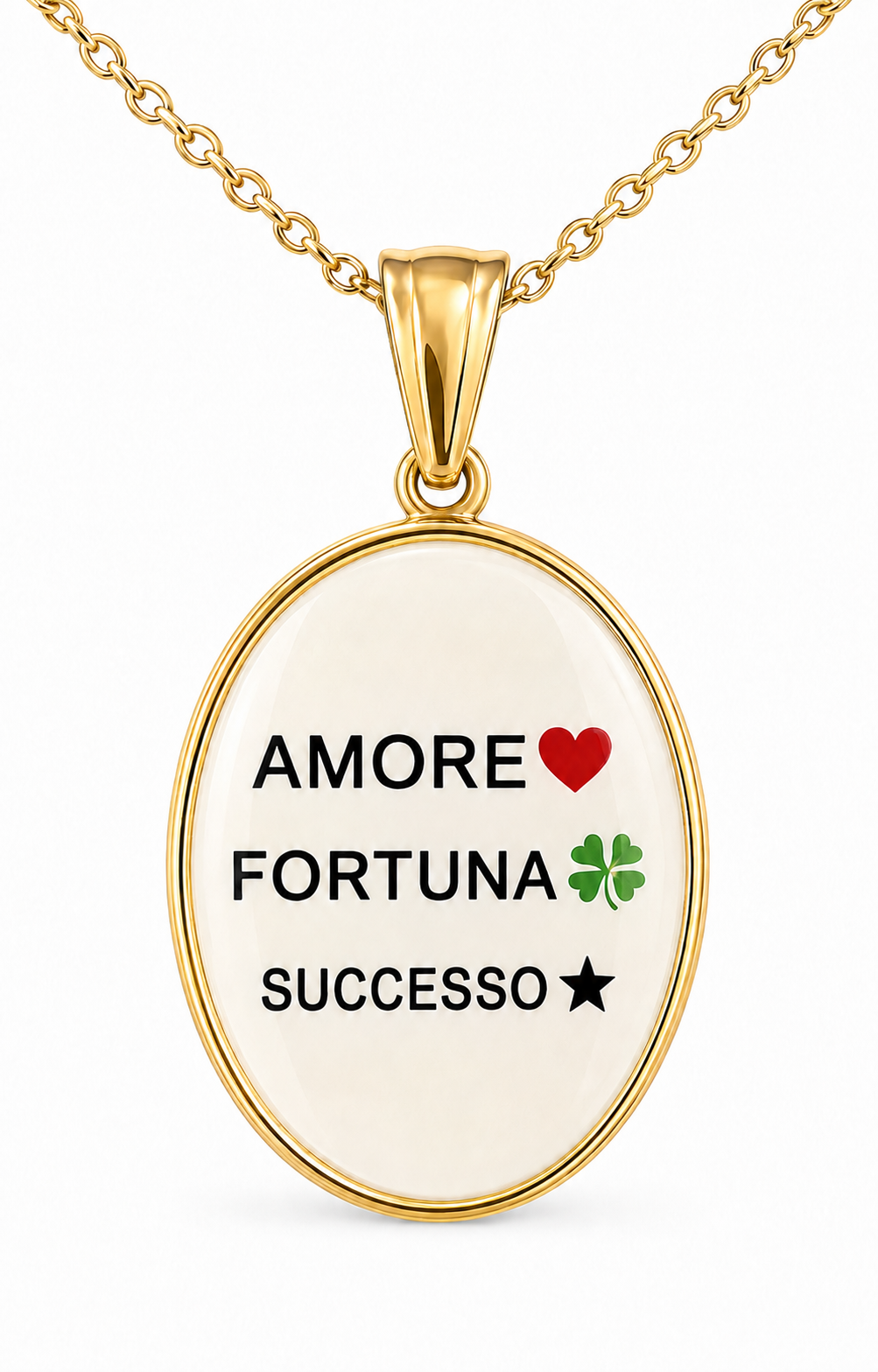 Collana in acciaio inox "Amore, fortuna,successo"