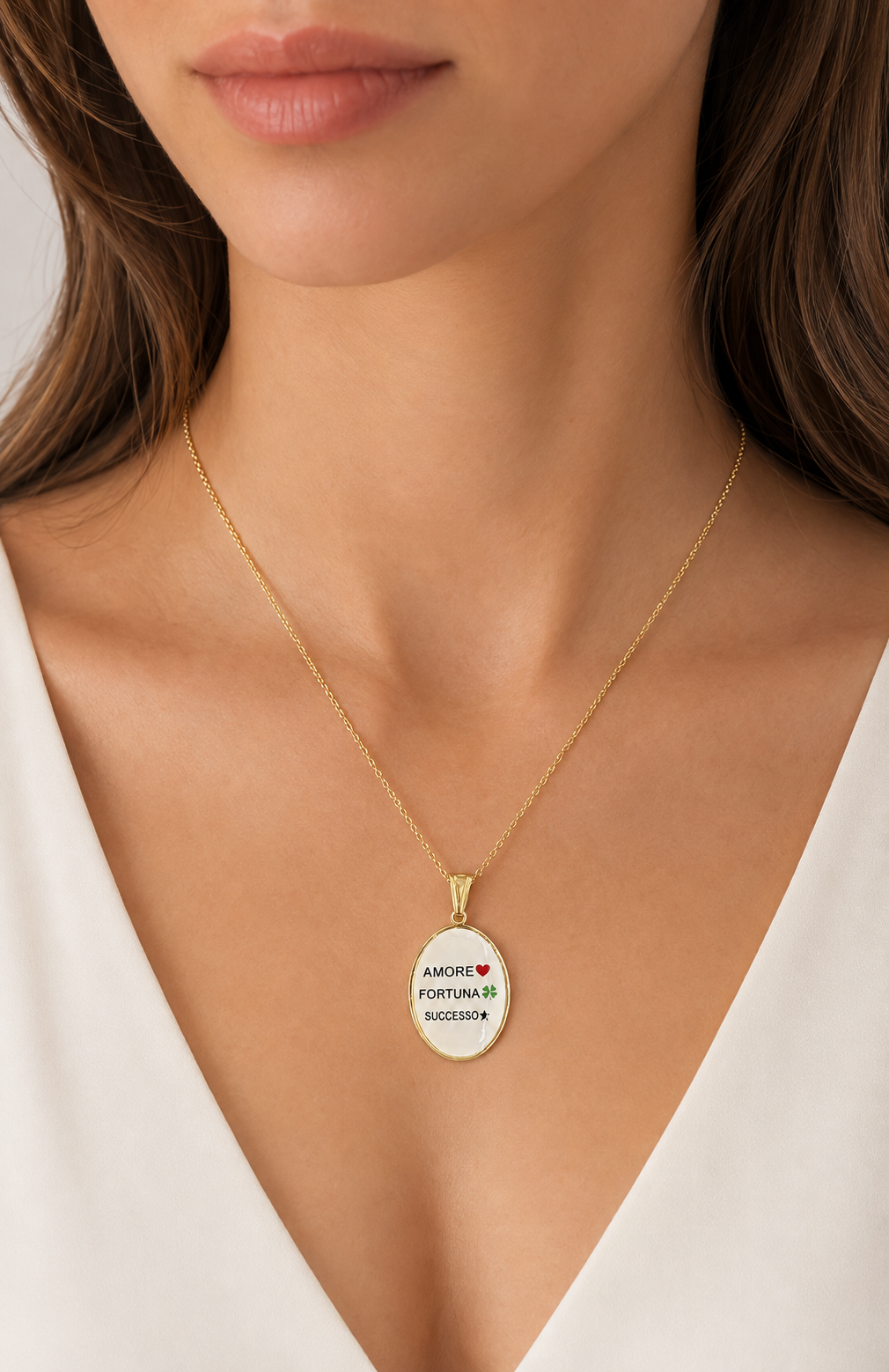 Collana in acciaio inox "Amore, fortuna,successo"
