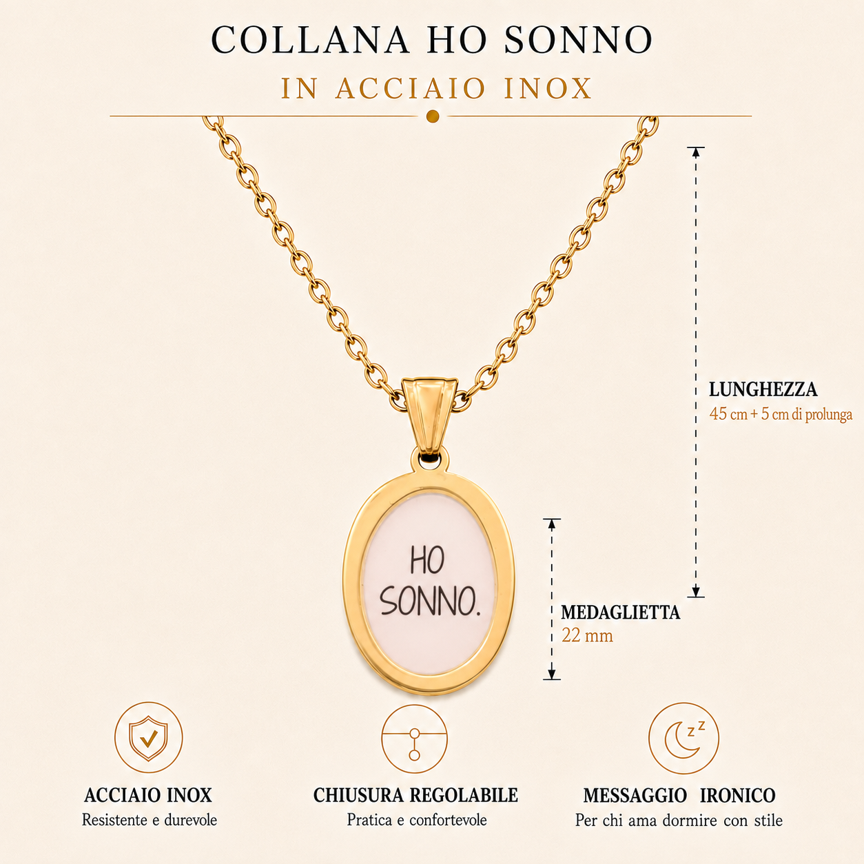 Collana in acciaio inox "Ho sonno"