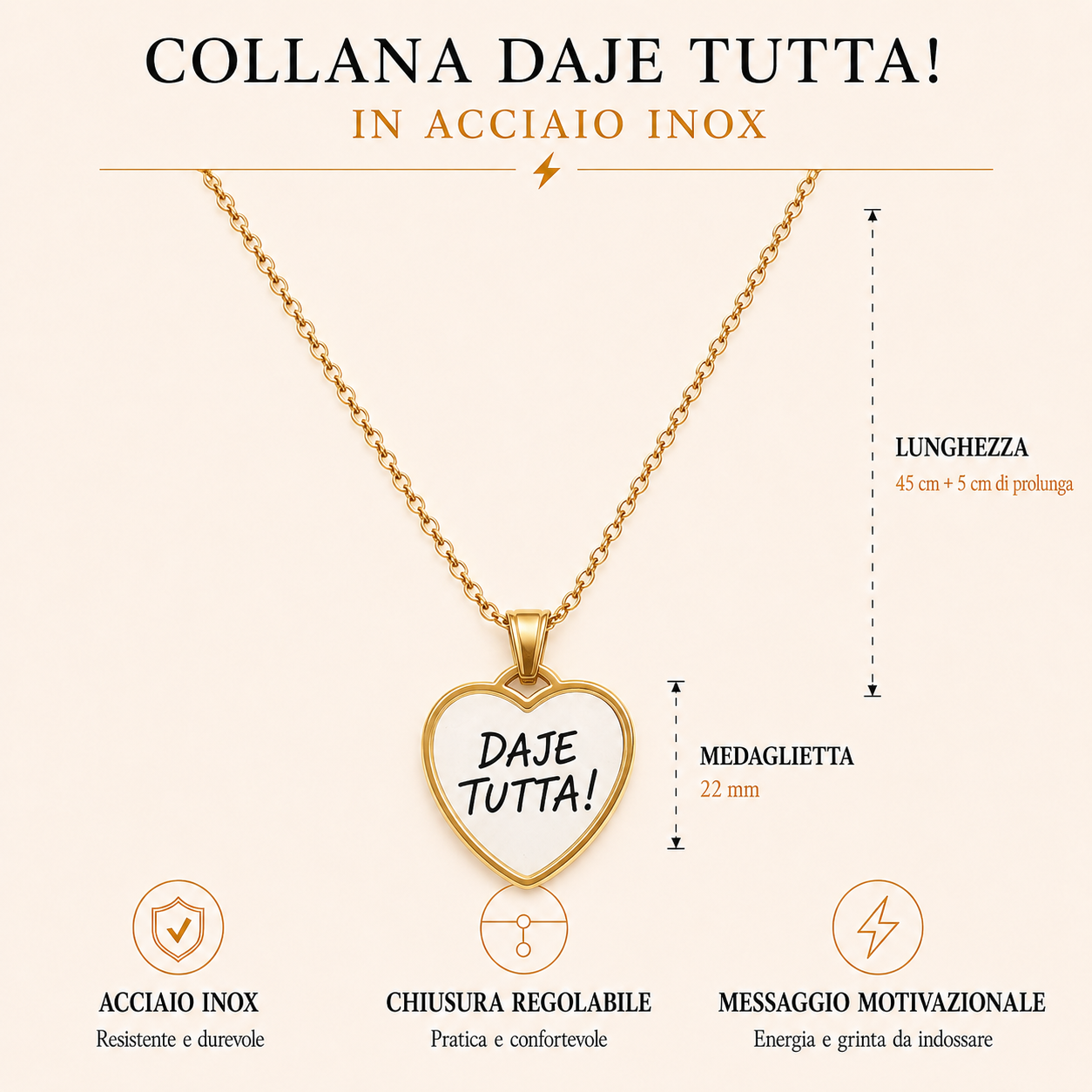 Collana in acciaio inox "Daje tutta!