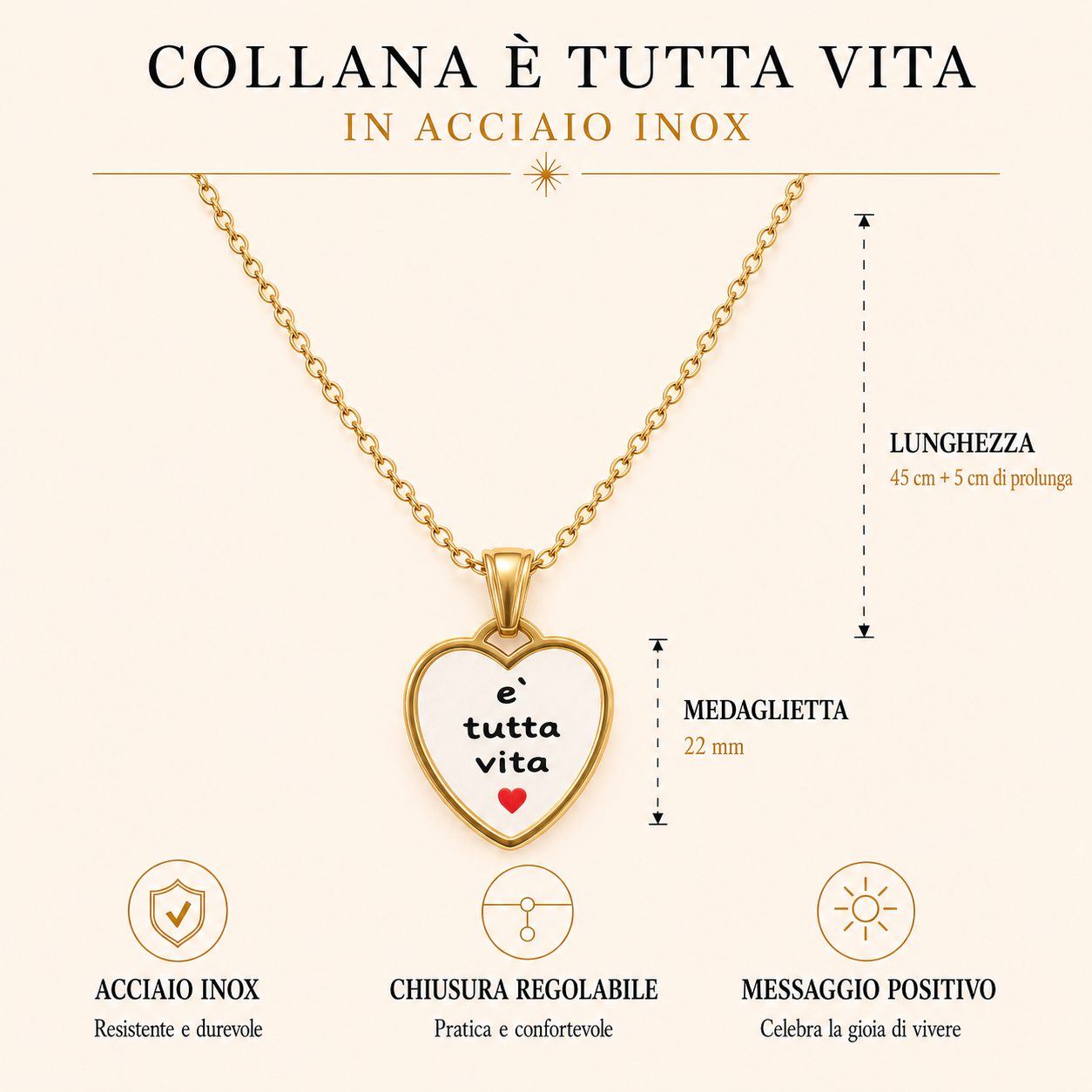 Collana in acciaio inox "E' tutta vita"