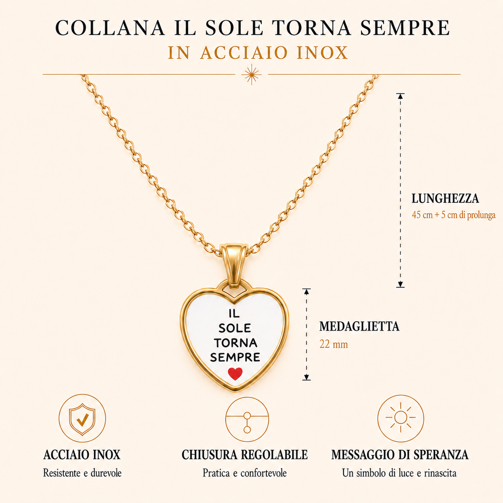 Collana in acciaio inox "Il sole torna sempre"