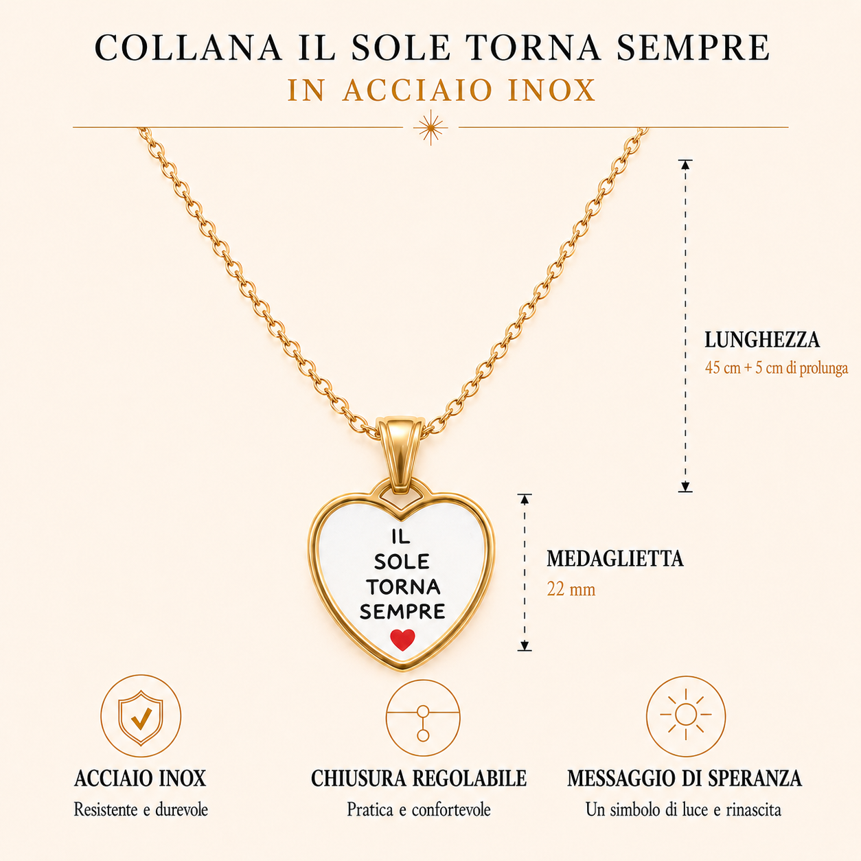 Collana in acciaio inox "Il sole torna sempre"