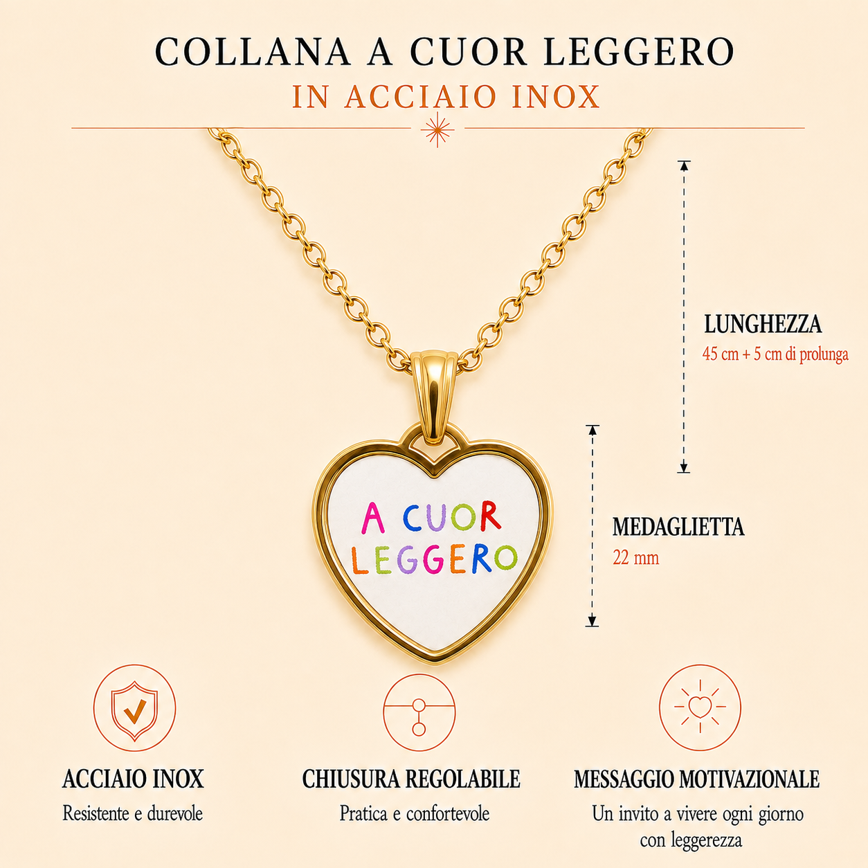 Collana in acciaio inox "A cuor leggero"