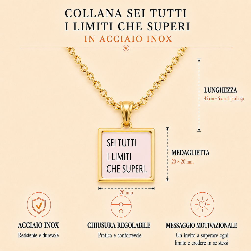 Collana in acciaio inox "Sei tutti i limiti che superi"