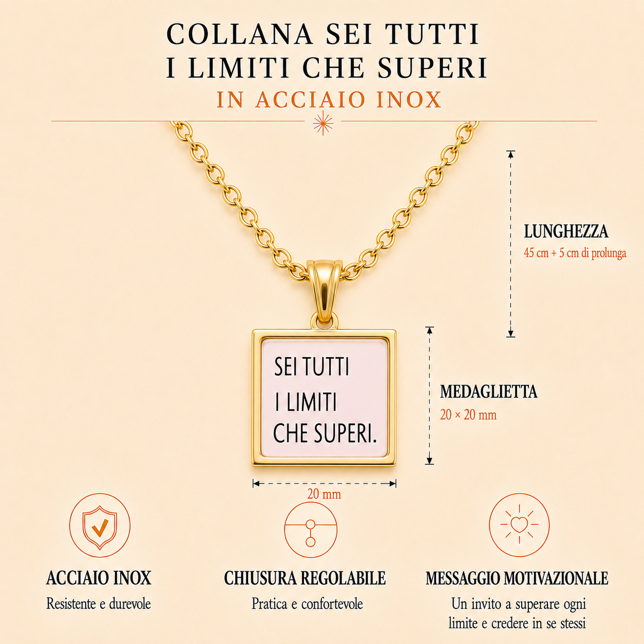 Collana in acciaio inox "Sei tutti i limiti che superi"
