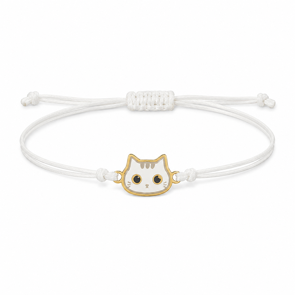 Bracciale Amicizia per Bambini Bianco Portafortuna Gatto iTotal